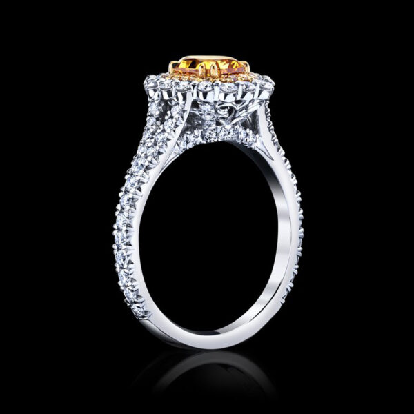 1.09CT FANCY INTENSE YELLOW ORANGE DIAMOND RING - #R9019 - Image 2