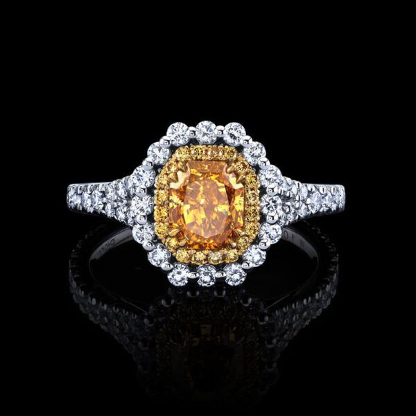 1.09CT FANCY INTENSE YELLOW ORANGE DIAMOND RING - #R9019