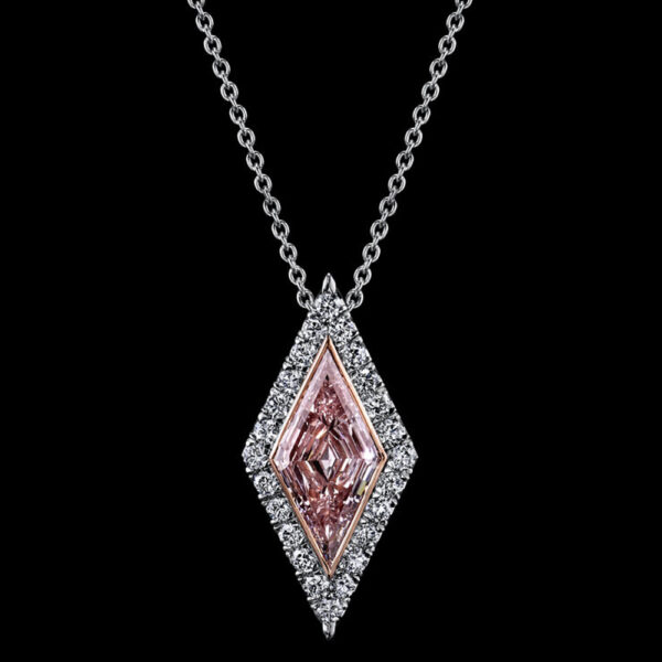 1.45CT FANCY LIGHT PINK LOZENGE (KITE SHAPE) HALO DIAMOND NECKLACE - #MP-1165