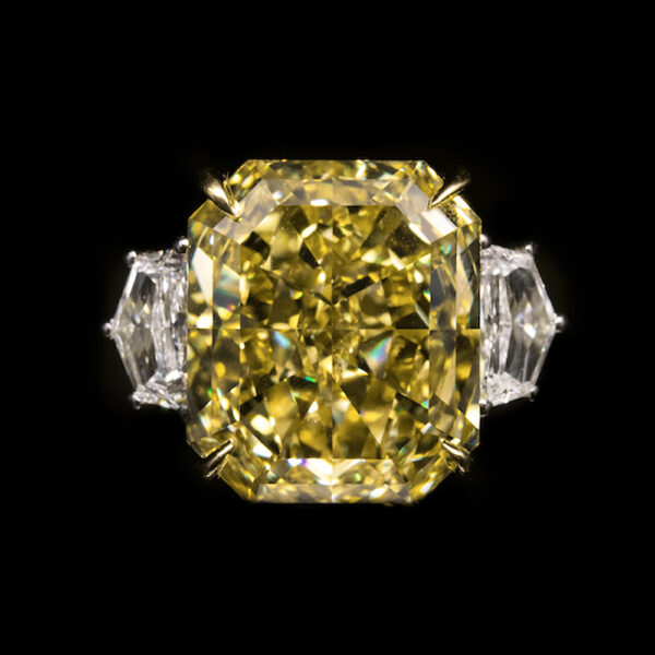 15.02CT FANCY INTENSE YELLOW RADIANT DIAMOND RING - #RR-208