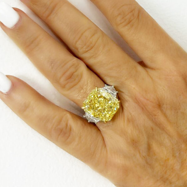 15.02CT FANCY INTENSE YELLOW RADIANT DIAMOND RING - #RR-208 - Image 4