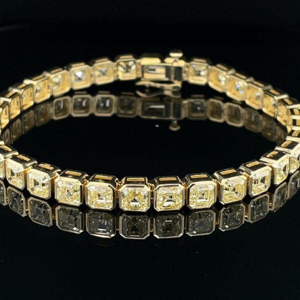 19.56CT TOTAL WEIGHT ASSCHER CUT YELLOW DIAMOND BRACELET - #RBR-020