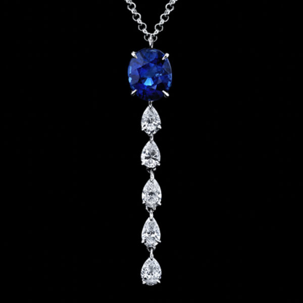 2.00CT OVAL CEYLON BLUE SAPPHIRE AND DIAMOND NECKLACE - #RPD-025