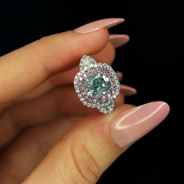 2.02CT FANCY INTENSE BLUE GREEN DIAMOND RING - #RR-135 - Image 2