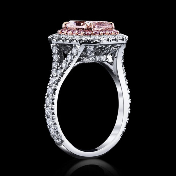 2.05CT RADIANT LIGHT ORANGY PINK DIAMOND RING - #RR-008 - Image 2