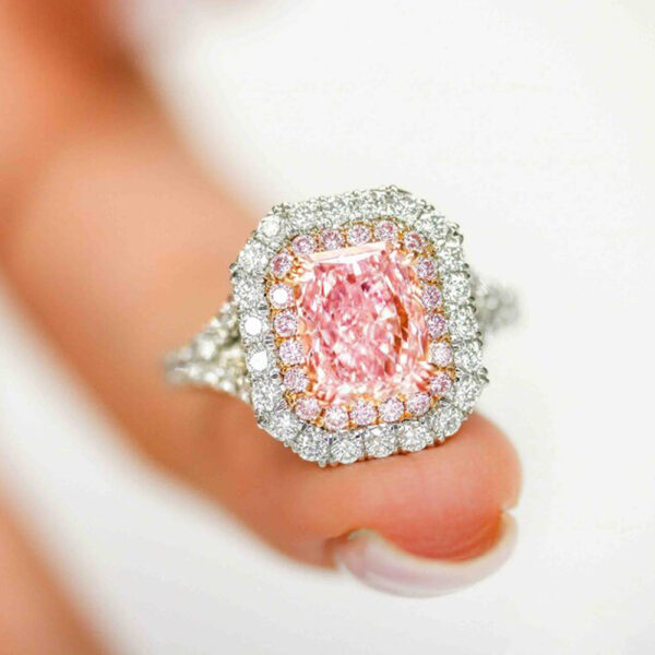 2.05CT RADIANT LIGHT ORANGY PINK DIAMOND RING - #RR-008 - Image 3