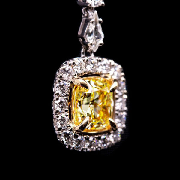 2.16 CT TOTAL WEIGHT FANCY YELLOW CUSHION DIAMOND EARRINGS - #RER-030 - Image 2