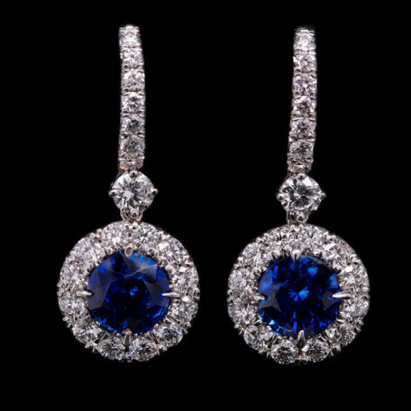 2.89 CT TOTAL WEIGHT SAPPHIRE AND DIAMOND DROP DOWN EARRINGS - #RER-004