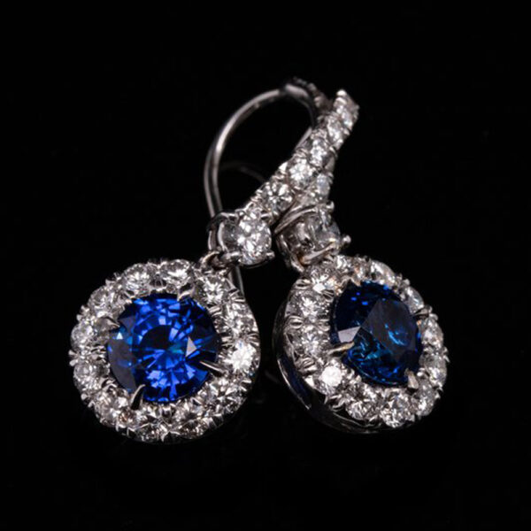 2.89 CT TOTAL WEIGHT SAPPHIRE AND DIAMOND DROP DOWN EARRINGS - #RER-004 - Image 3