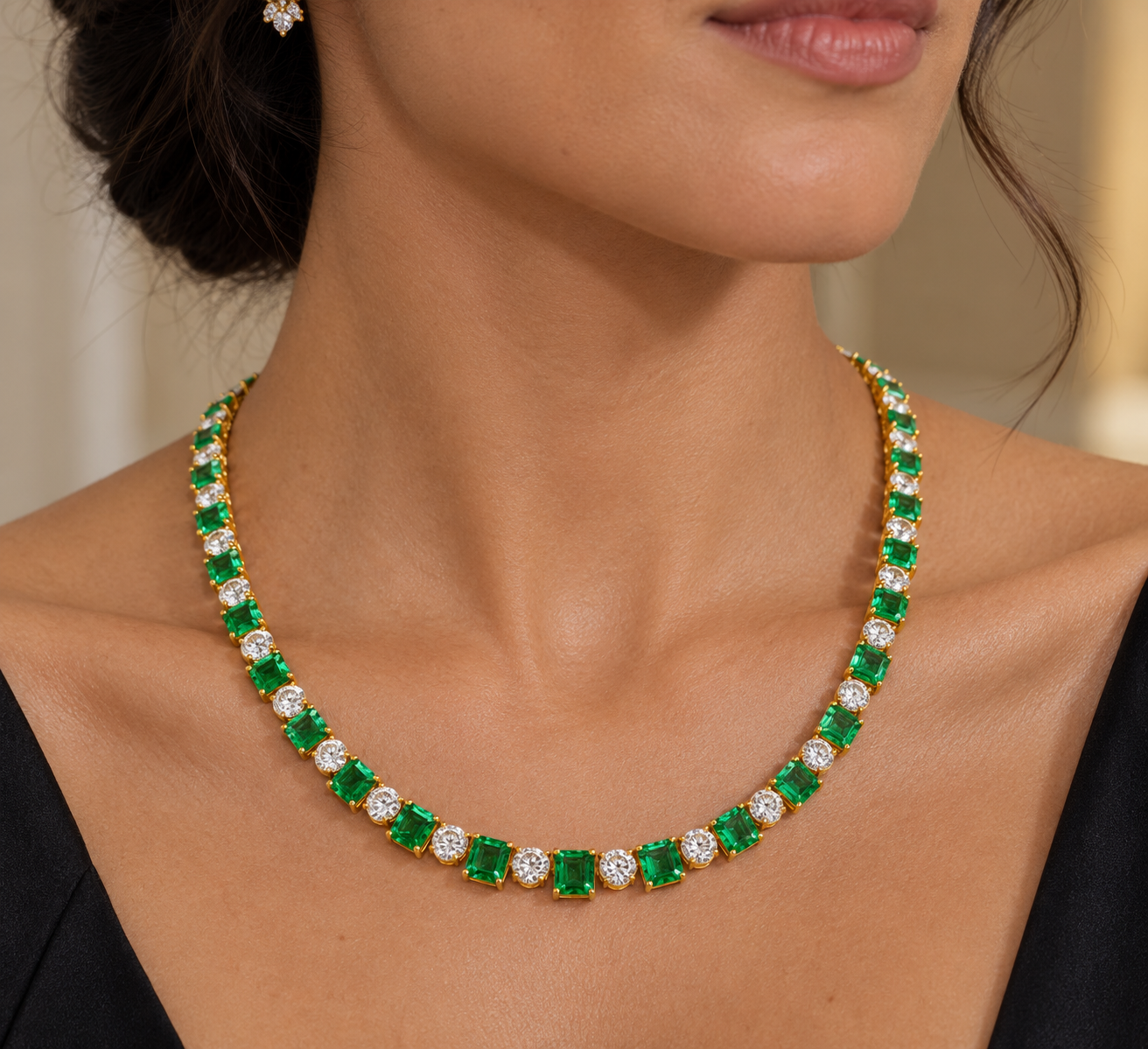 29.24 CTTW GREEN EMERALD AND DIAMOND NECKLACE - #RW-1029 - Image 3