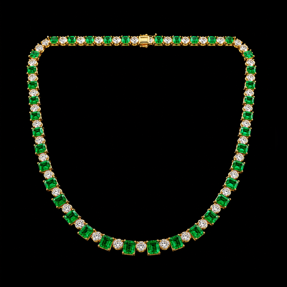 29.24 CTTW GREEN EMERALD AND DIAMOND NECKLACE - #RW-1029
