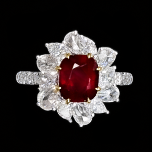 3.06 CT CUSHION CUT RUBY AND DIAMOND RING - #ASP37