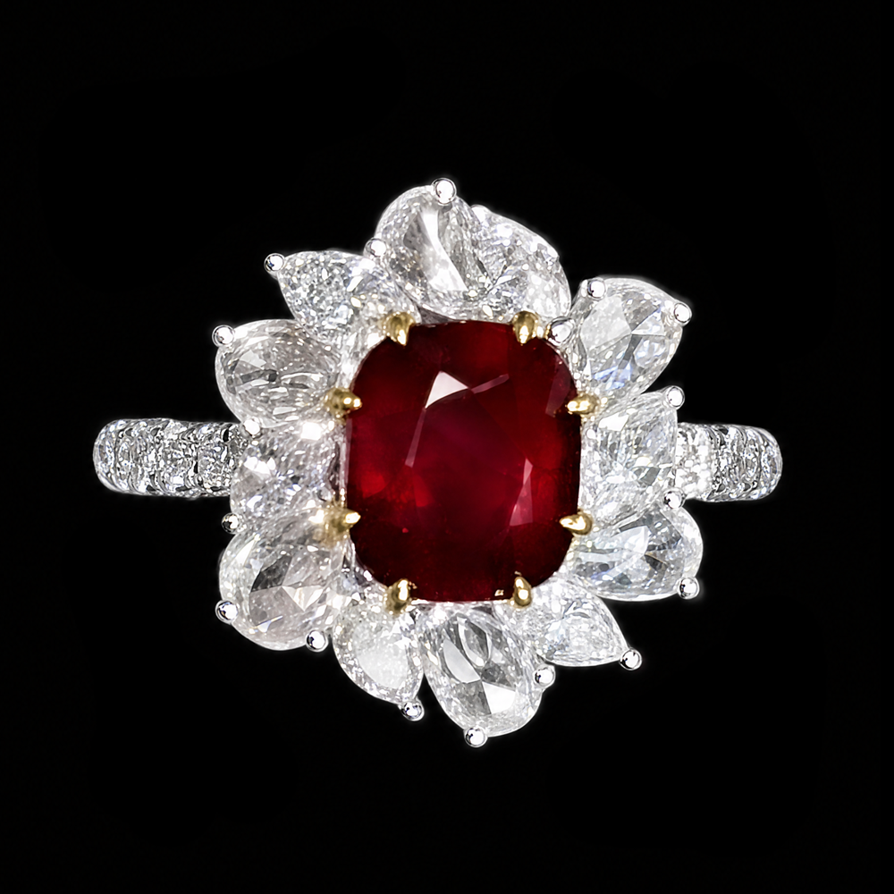 3.06 CT CUSHION CUT RUBY AND DIAMOND RING - #ASP37