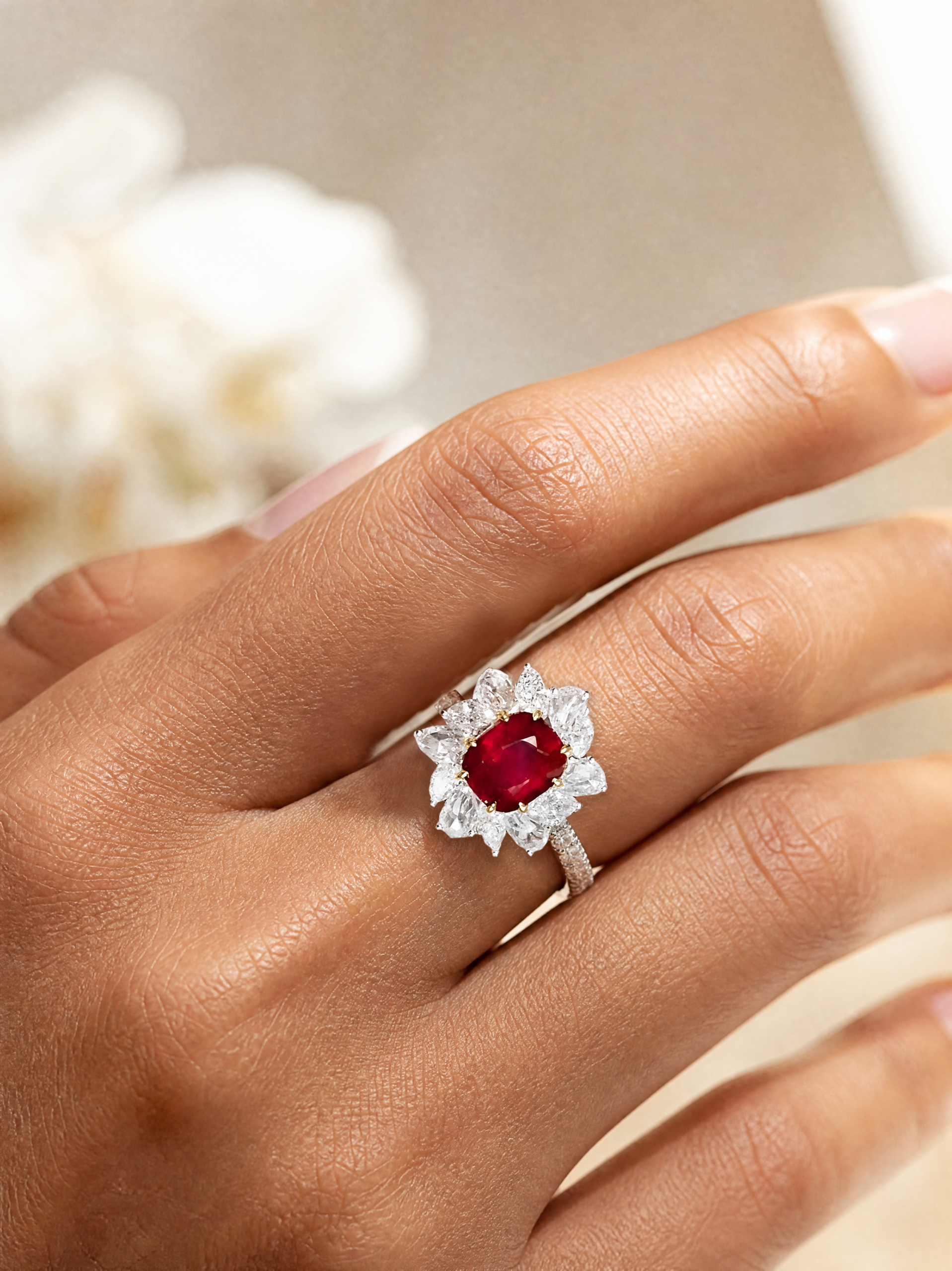 3.06 CT CUSHION CUT RUBY AND DIAMOND RING - #ASP37 - Image 3