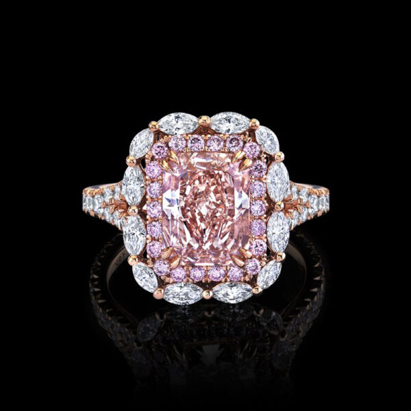 3.11CT MODIFIED BRILLIANT CUT BROWNISH PINK DIAMOND RING - #MR9018