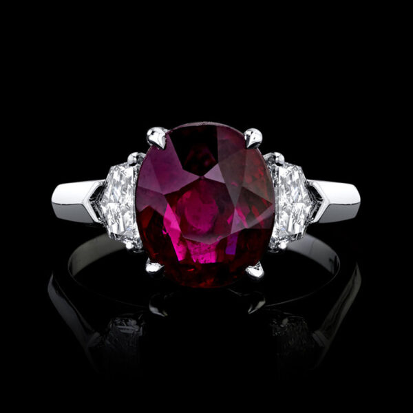 4.04 CT OVAL VIVID RED RUBY AND DIAMOND RING - #FG-3053