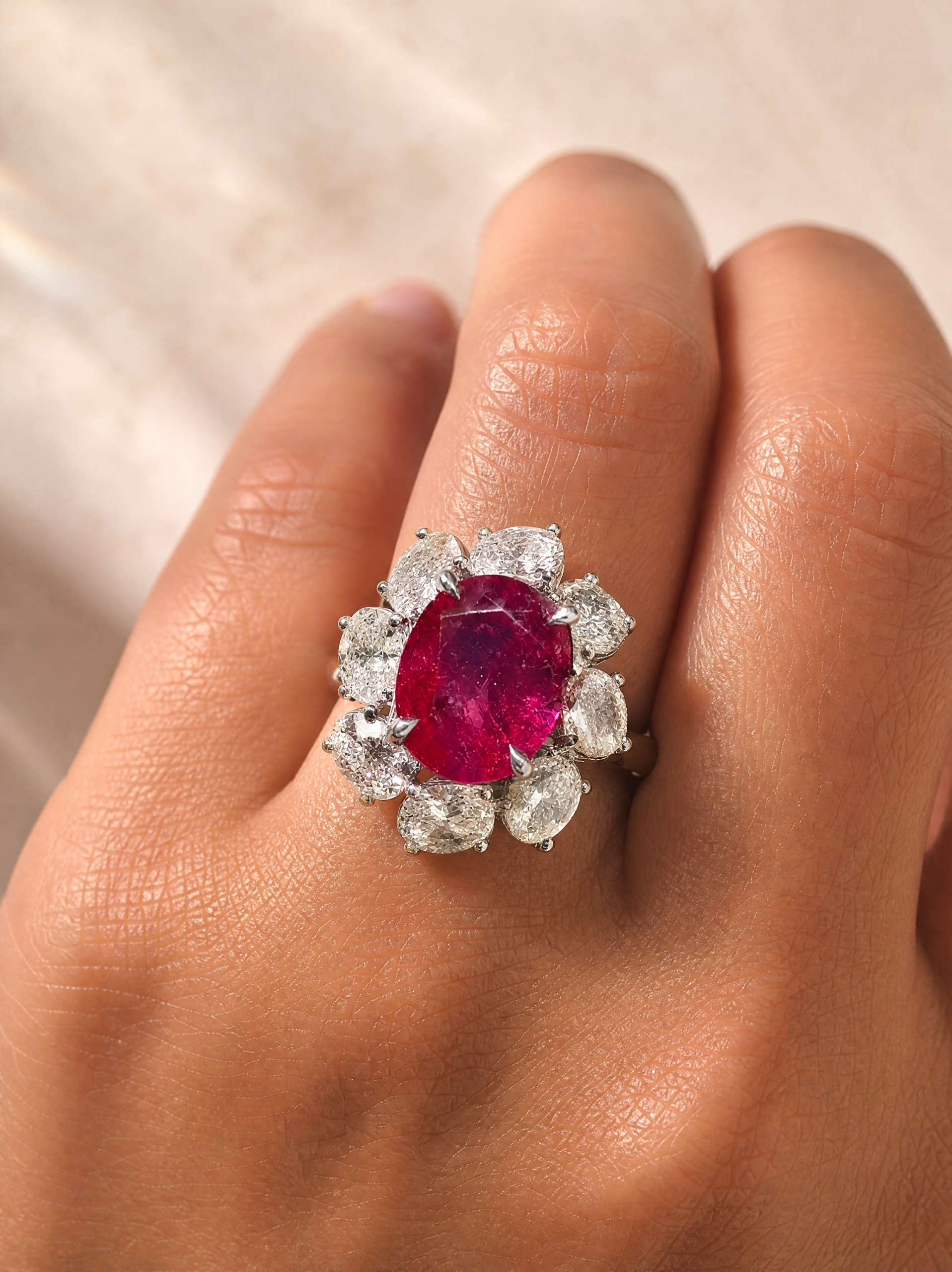 4.52 CT OVAL BURMA RUBY AND DIAMOND RING - #ASP452 - Image 3