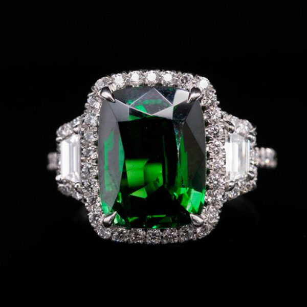 5.01 CT GREEN TSAVORITE AND DIAMOND RING - #RR-199