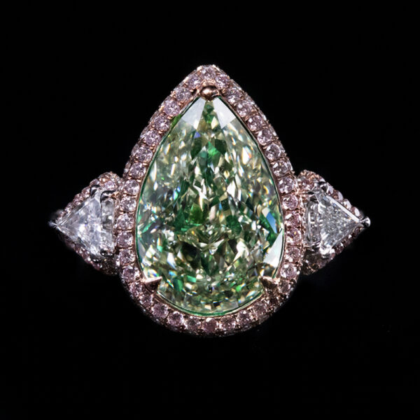 5.05 CT FANCY LIGHT BROWNISH GREENISH YELLOW PEAR DIAMOND RING - #RR-218