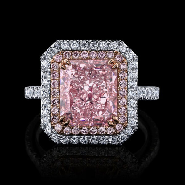 5.12 CT RADIANT FANCY LIGHT PINK INTERNALLY FLAWLESS DIAMOND RING - #RR-174