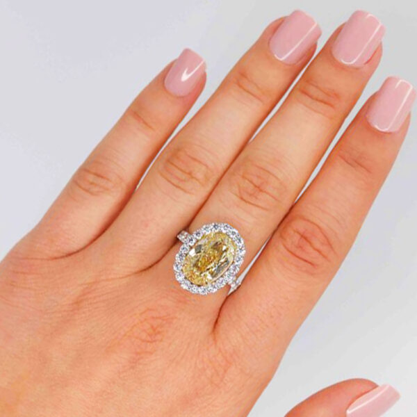 6.08 CT OVAL FANCY INTENSE YELLOW DIAMOND RING - #RR-104-2 - Image 3