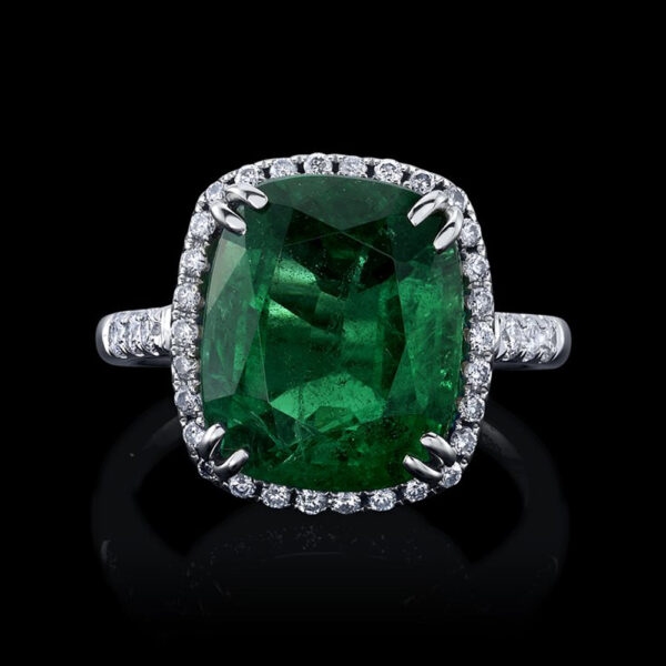 8.01 CT GREEN EMERALD AND DIAMOND RING - #RR-165