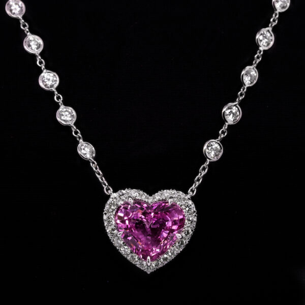 8.45CT HEART SHAPE PINK SAPPHIRE NECKLACE - #RPD-020 - Image 2