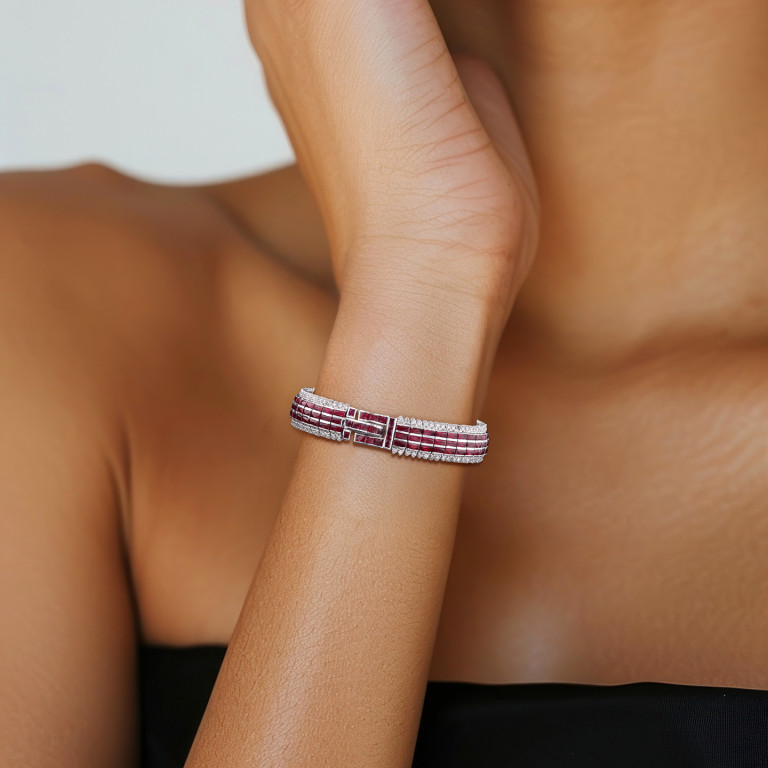 14.40CT TOTAL WEIGHT RUBY AND DIAMOND BRACELET - #BR48321 - Image 3