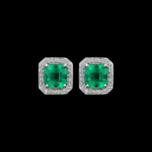 2.40CTTW EMERALD CUT EMERALD AND DIAMOND EARRINGS - #ER46323