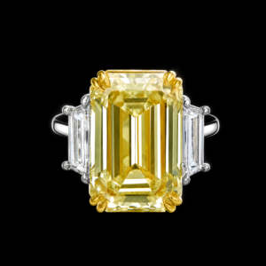 6.45CT FANCY INTENSE YELLOW EMERALD CUT DIAMOND RING - #RN4496
