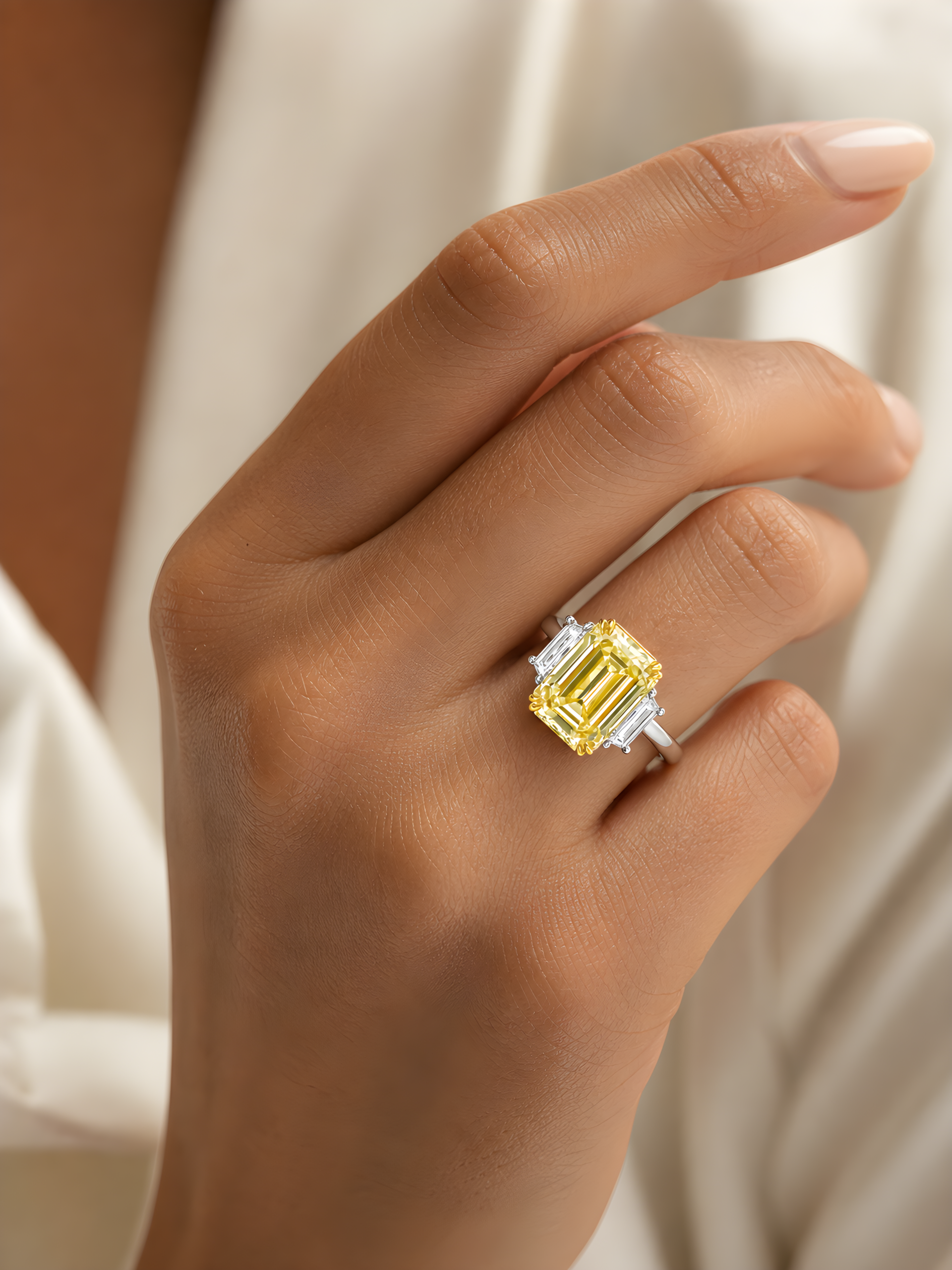 6.45CT FANCY INTENSE YELLOW EMERALD CUT DIAMOND RING - #RN4496 - Image 4
