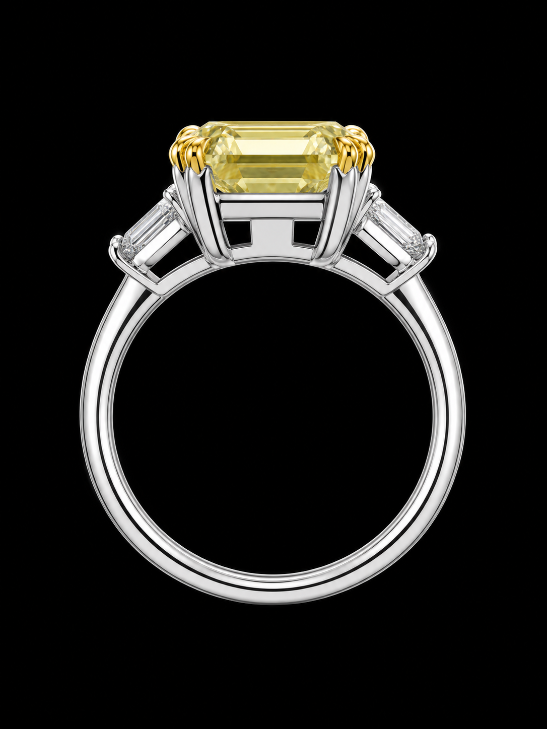 6.45CT FANCY INTENSE YELLOW EMERALD CUT DIAMOND RING - #RN4496 - Image 2