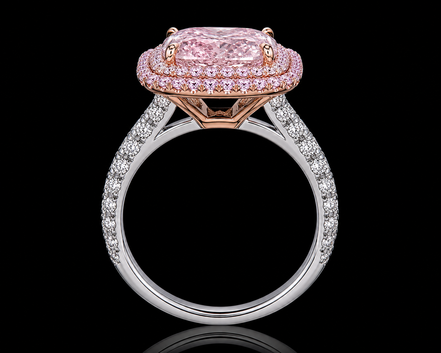 4.35CT CUSHION CUT FANCY LIGHT PURPLISH PINK DIAMOND RING - #RN1298 - Image 2