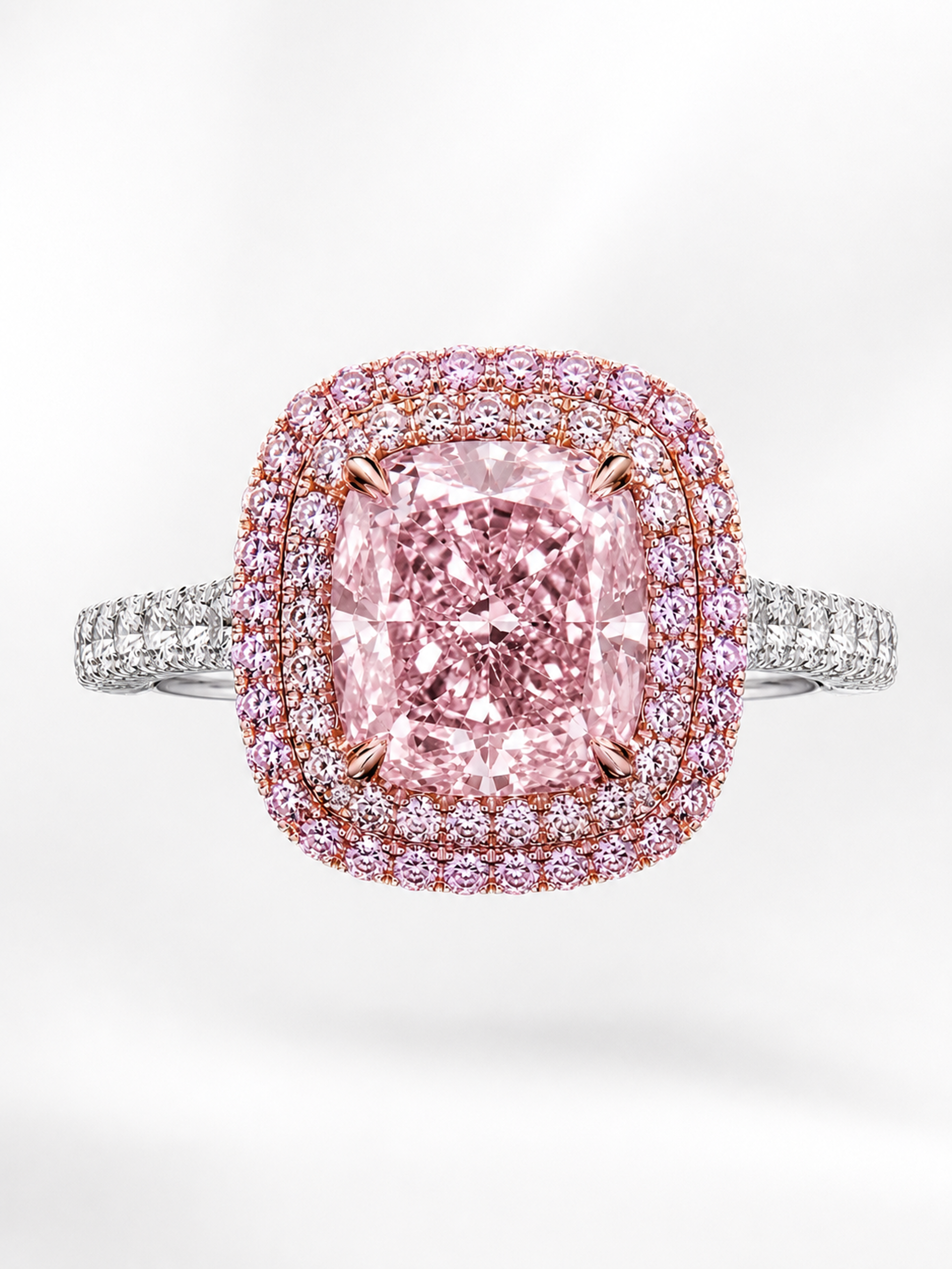 4.35CT CUSHION CUT FANCY LIGHT PURPLISH PINK DIAMOND RING - #RN1298 - Image 3