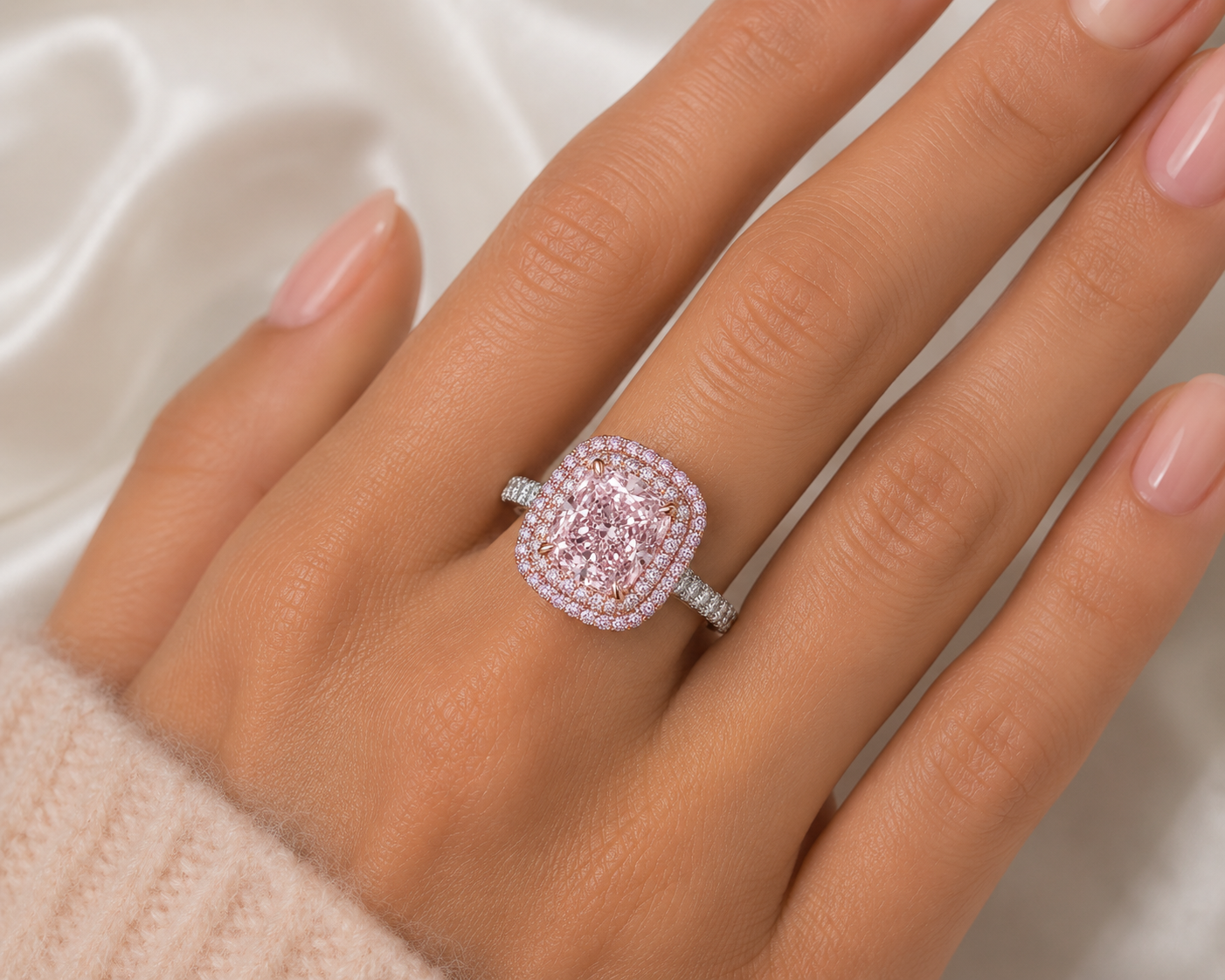 4.35CT CUSHION CUT FANCY LIGHT PURPLISH PINK DIAMOND RING - #RN1298 - Image 4