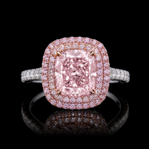 4.35CT CUSHION CUT FANCY LIGHT PURPLISH PINK DIAMOND RING - #RN1298