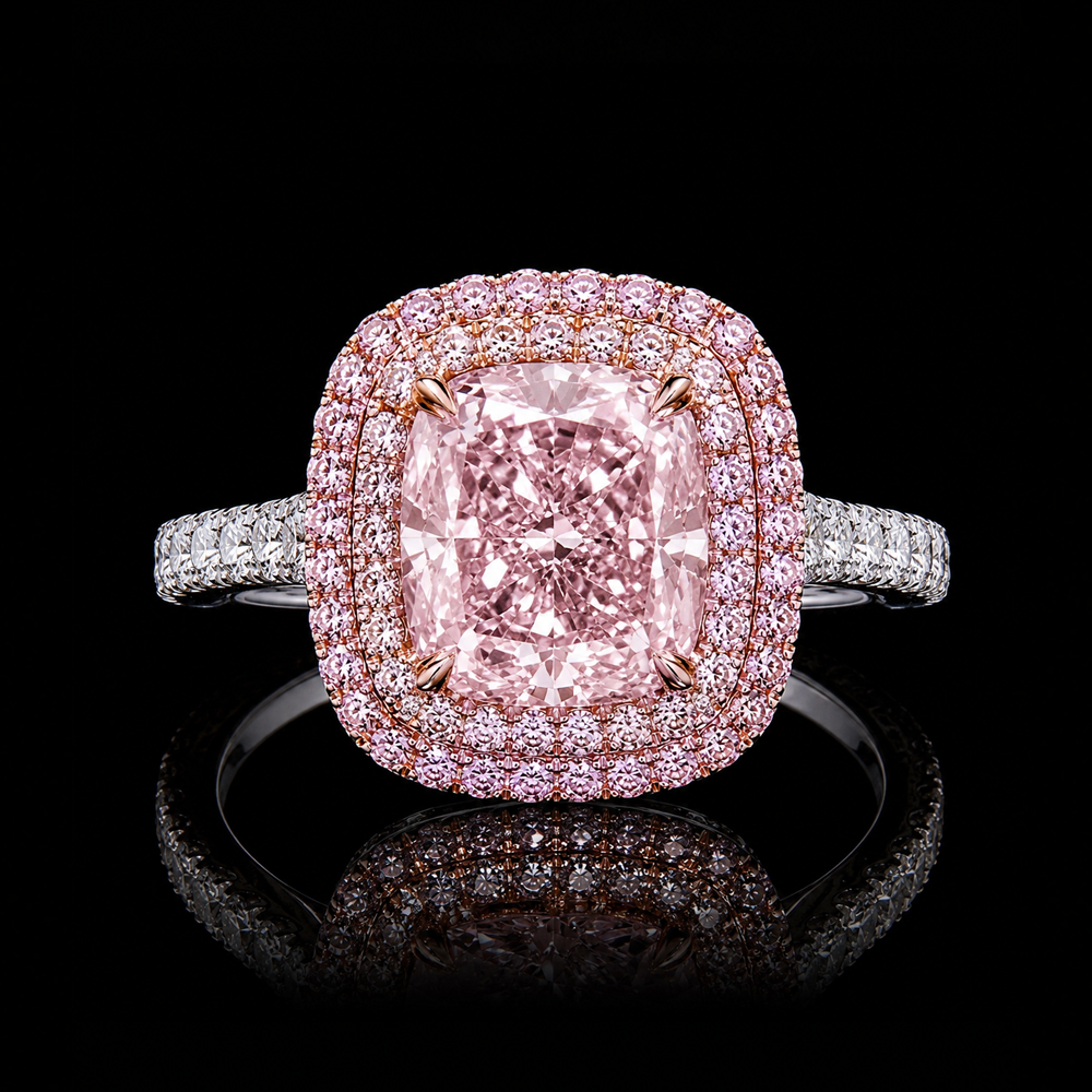 4.35CT CUSHION CUT FANCY LIGHT PURPLISH PINK DIAMOND RING - #RN1298