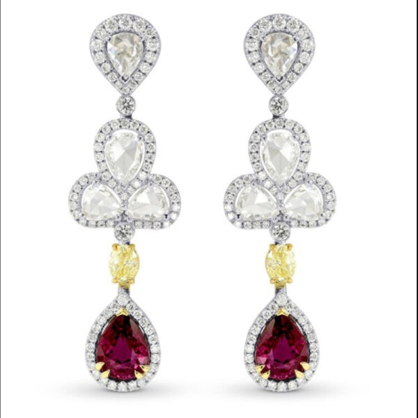 6.89CT TOTAL WEIGHT RUBY, FANCY YELLOW DIAMOND & COLORLESS DIAMOND EARRINGS - #L162720 - Image 2