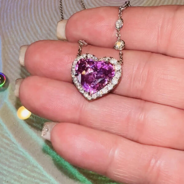 8.45CT HEART SHAPE PINK SAPPHIRE NECKLACE - #RPD-020 - Image 3