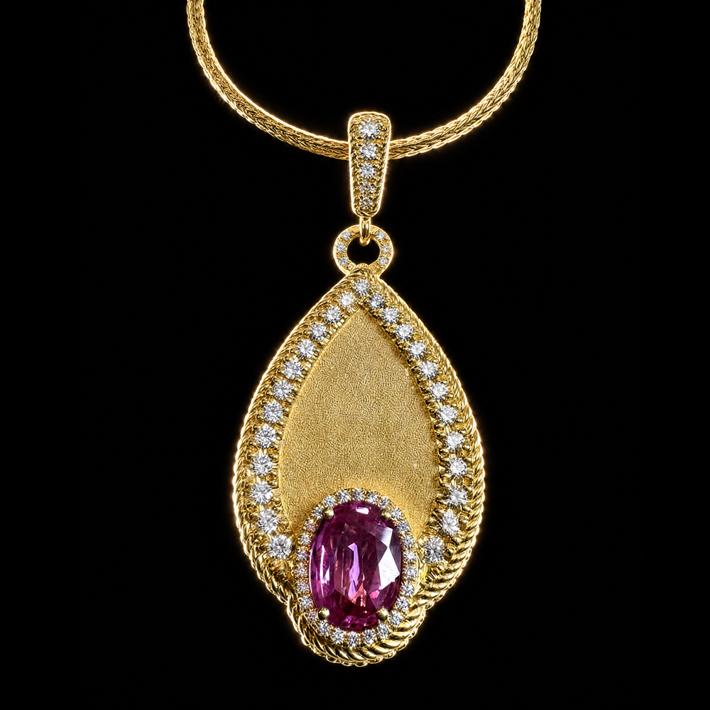 2.77 CT OVAL PINK SPINEL AND DIAMOND PENDANT - #GG-420