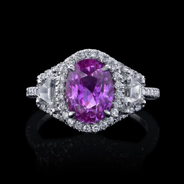 3.51CT UNHEATED OVAL PINK SAPPHIRE AND DIAMOND RING - STYLE RR-167