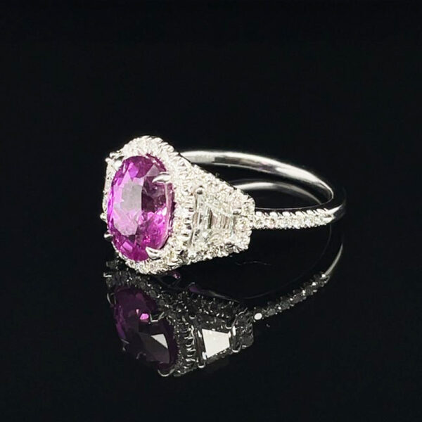 3.51CT UNHEATED OVAL PINK SAPPHIRE AND DIAMOND RING - STYLE RR-167 - Image 4