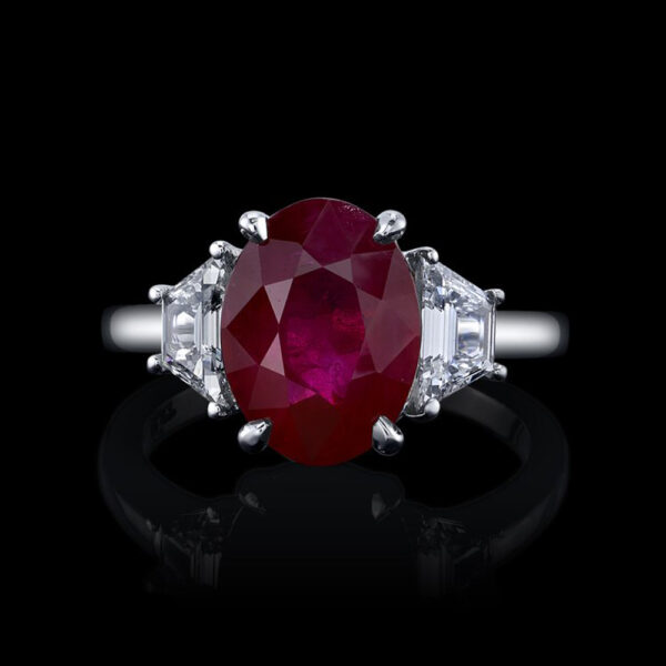 3.83CT OVAL VIVID RED BURMA RUBY AND DIAMOND RING - STYLE #- RR-166