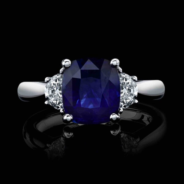 4.14CT CUSHION DEEP BLUE SAPPHIRE AND DIAMOND RING STYLE #RR-152