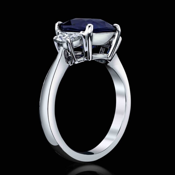 4.14CT CUSHION DEEP BLUE SAPPHIRE AND DIAMOND RING STYLE #RR-152 - Image 2