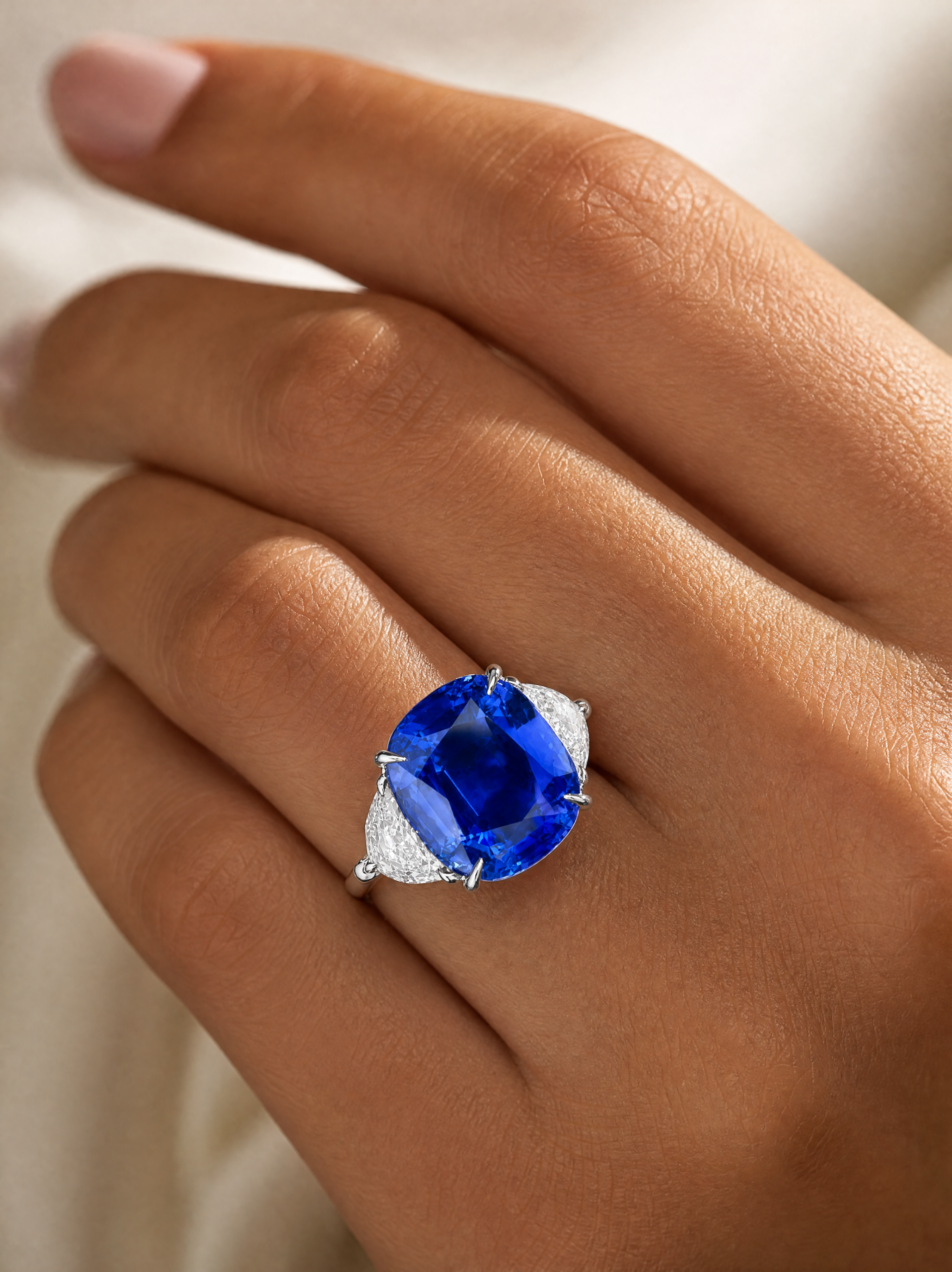 7.35CT CUSHION CUT KASHMIR SAPPHIRE AND DIAMOND RING STYLE #ASP735 - Image 3