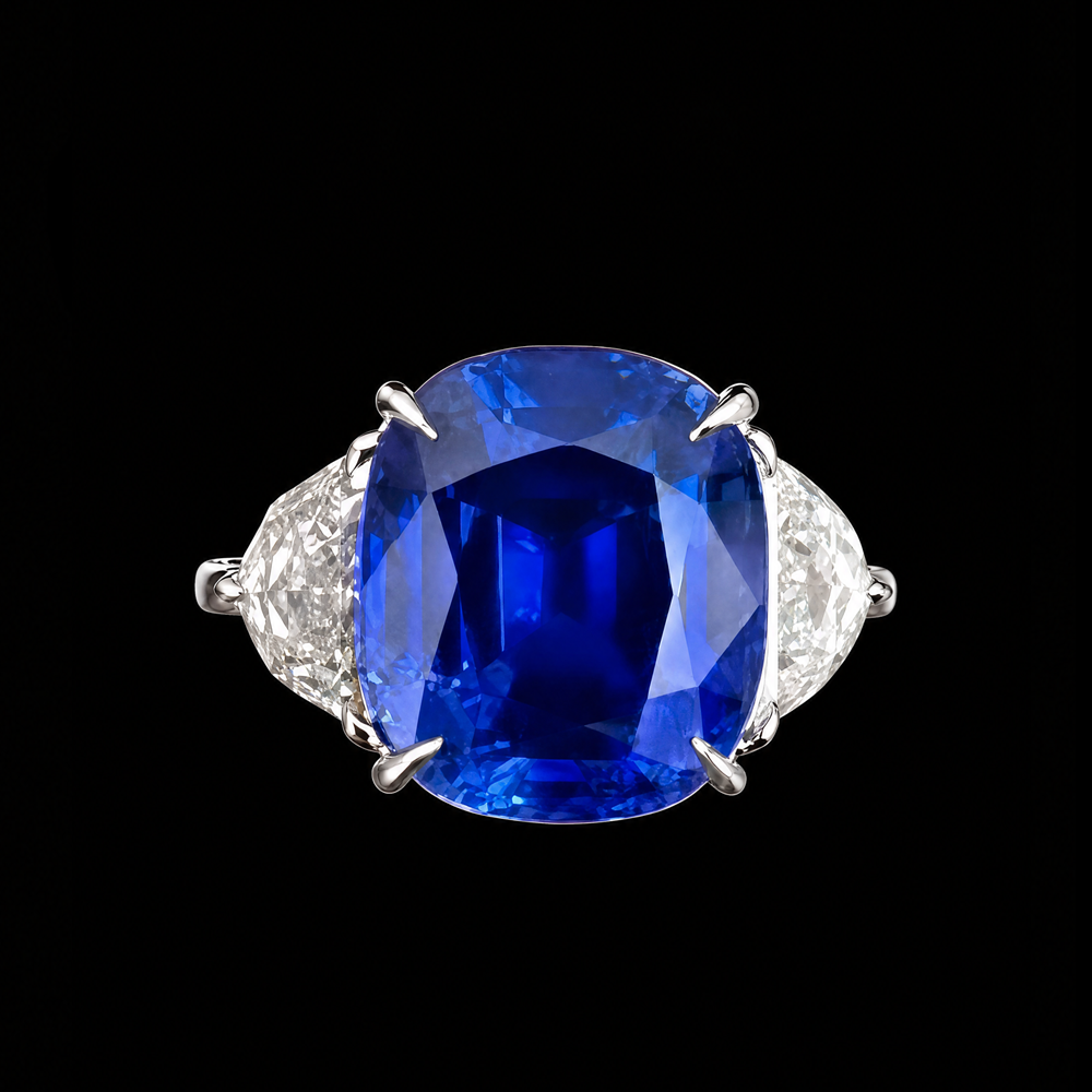 7.35CT CUSHION CUT KASHMIR SAPPHIRE AND DIAMOND RING STYLE #ASP735