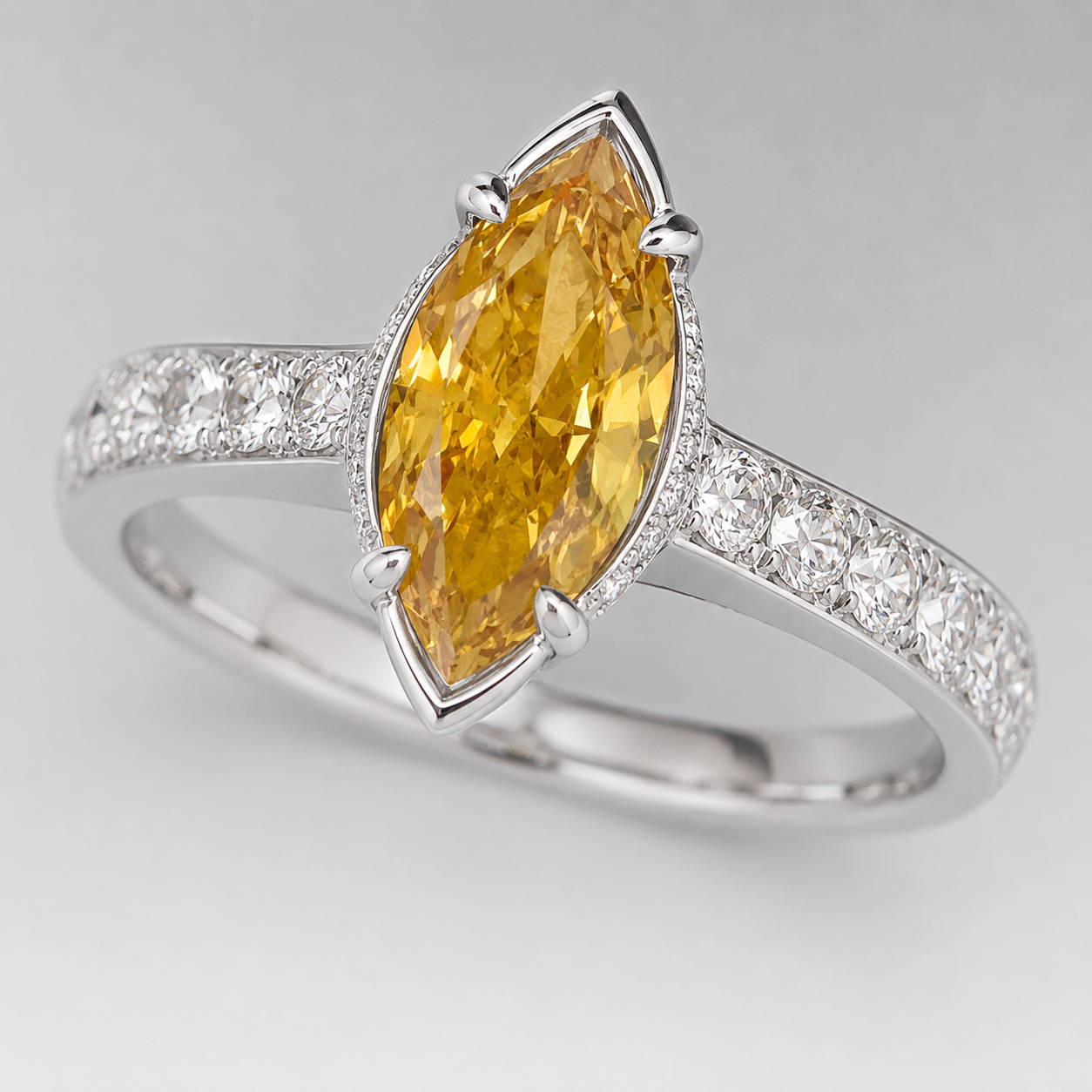 1.05CT MARQUISE CUT FANCY INTENSE ORANGY YELLOW DIAMOND RING - STYLE #RN7865 - Image 5