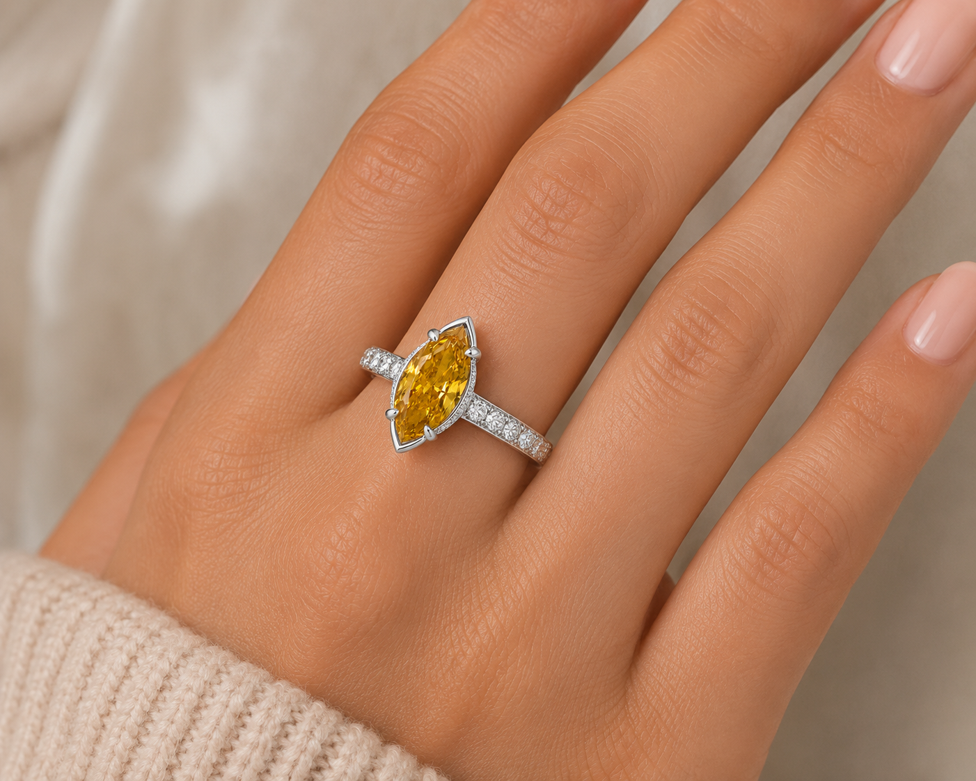 1.05CT MARQUISE CUT FANCY INTENSE ORANGY YELLOW DIAMOND RING - STYLE #RN7865 - Image 3