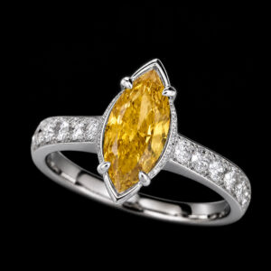 1.05CT MARQUISE CUT FANCY INTENSE ORANGY YELLOW DIAMOND RING - STYLE #RN7865
